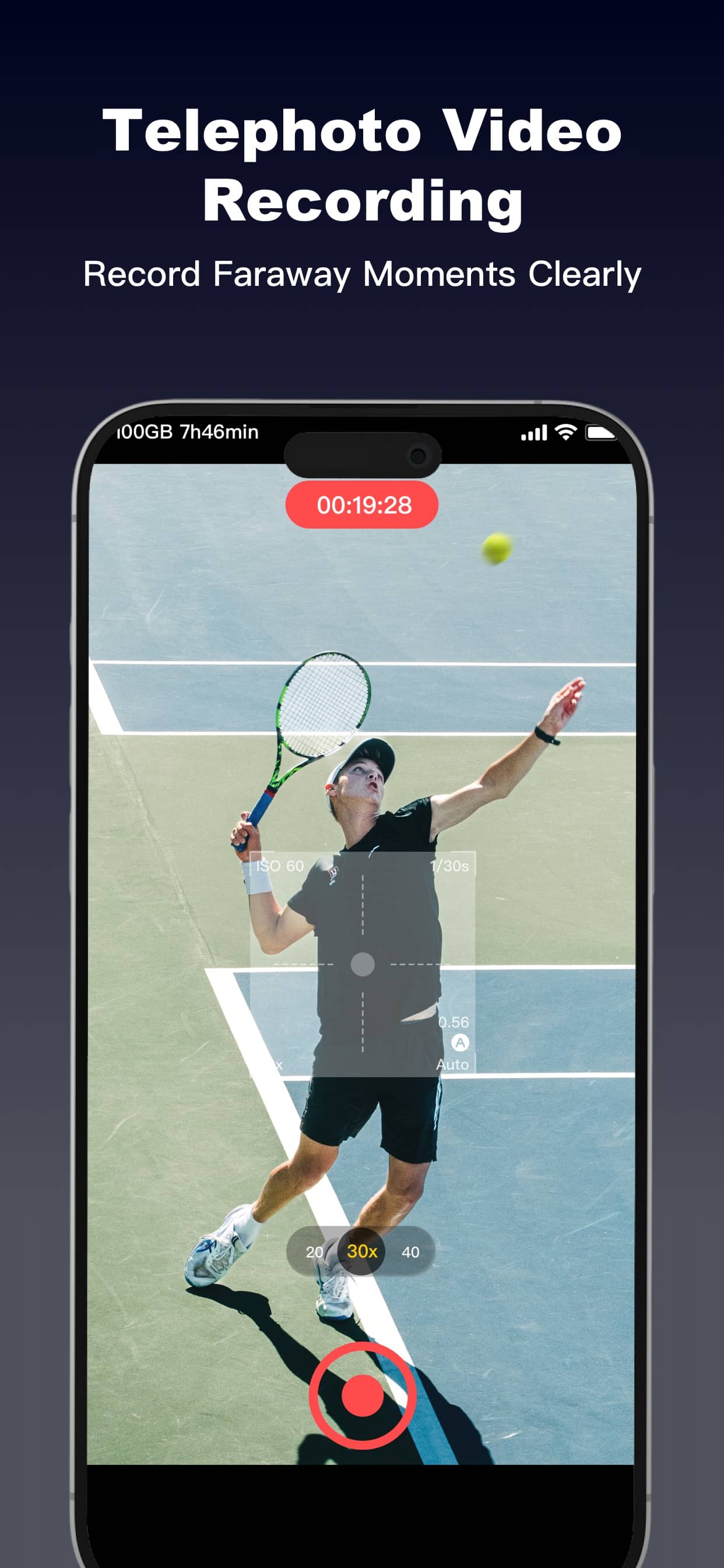TeleCam recording a tennis player in motion
